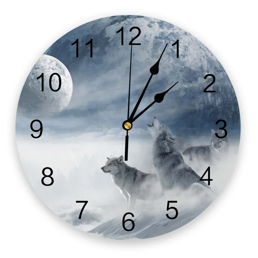 Round Wolf & Moon Acrylic Wall Clock WHH00823  