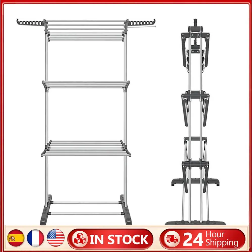 Foldable Iron Laundry Drying Rack with Castors for Indoor Outdoor Use