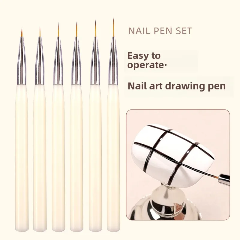 New Nail Line Brush Set Acrylic Six Packs of Slender Nails Painting Pen Painting Flower Pen Brush Nail Art Pen for Nail Design 3