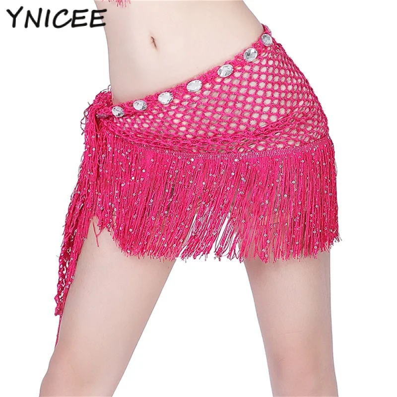 

Women Adjustable Sequins Glittery Belly Dance Hip Scarf Tassel Fringe Dancewear Tribal Indain Practice Dancing Skirt Wrap Belt C