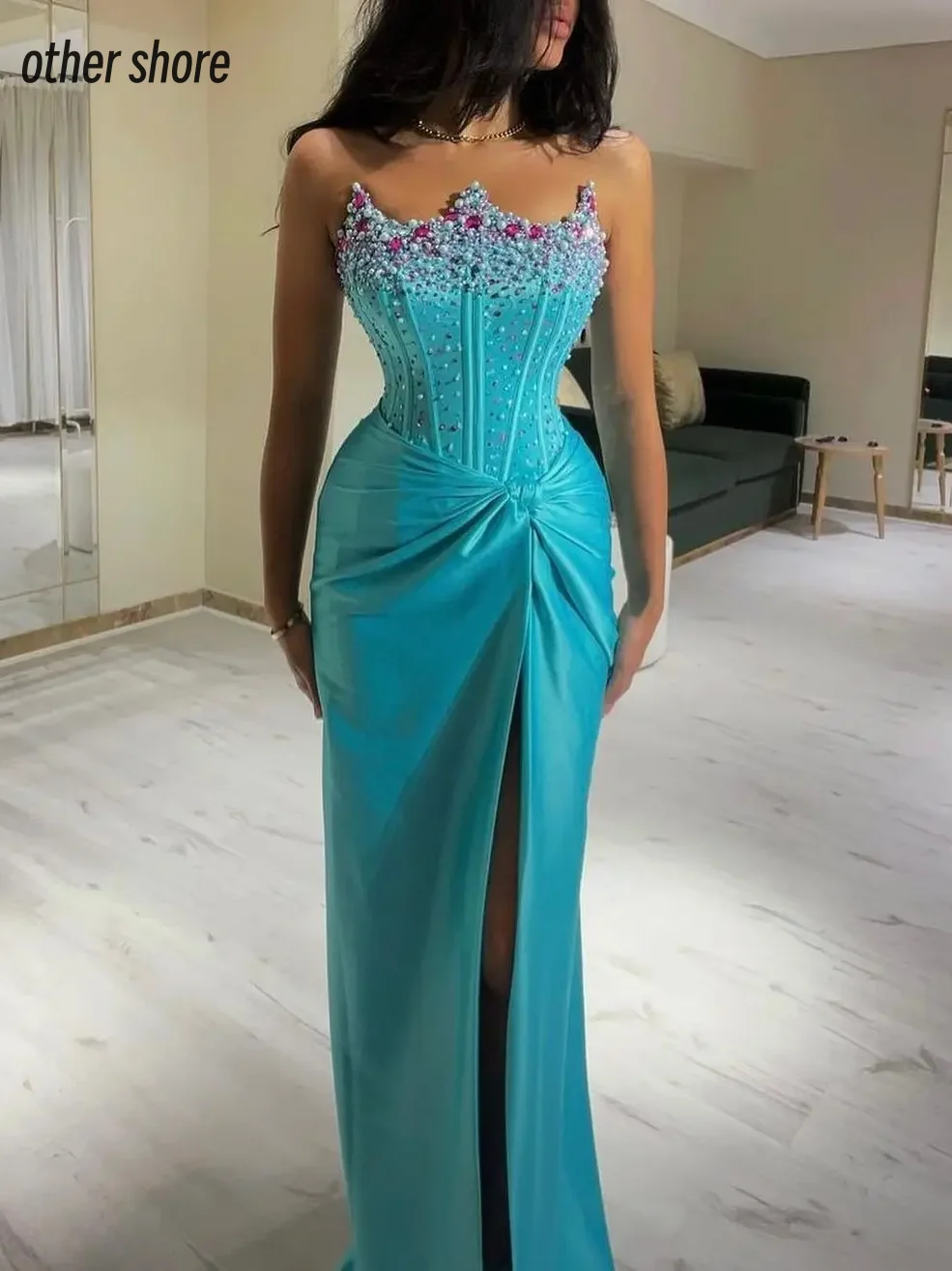 

Other Shore Elegant Vintage Sweet Sexy Mermaid Crystal Beading Pearls Customize Formal Occasion Prom Dress Evening Party Gowns