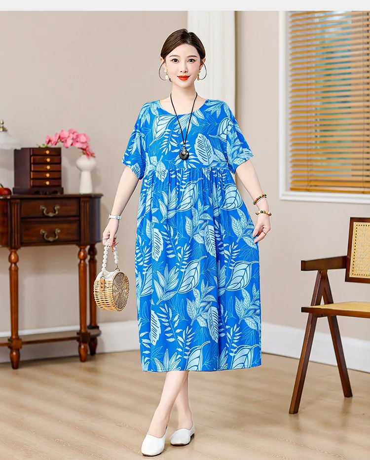Vintage Gedruckt frauen Nachthemd Lose Baumwolle Nachtwäsche Frau Kurzarm Sommer Nacht Kleid Große Größe Hause Kleidung XL-5XL – Detail 12