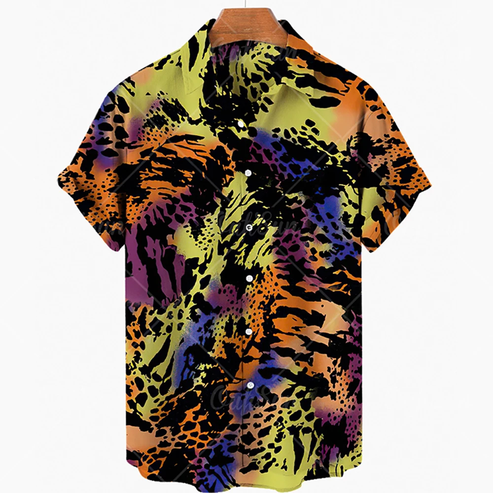 2022 Men's Short Sleeve Hawaiian Shirt Summer Fashion Animal Tattoo Oversized Casual Trend Versatile Loose Shirt