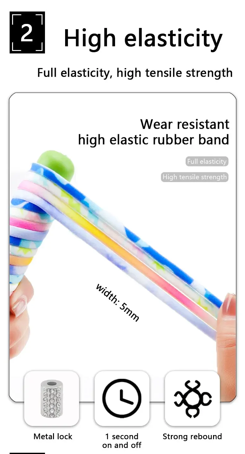 Elastic Round Printed Shoe Laces Diamond Metal Buckle No Tie Shoelaces Without Ties Shoelace for Sneakers Woman Man Shoestrings