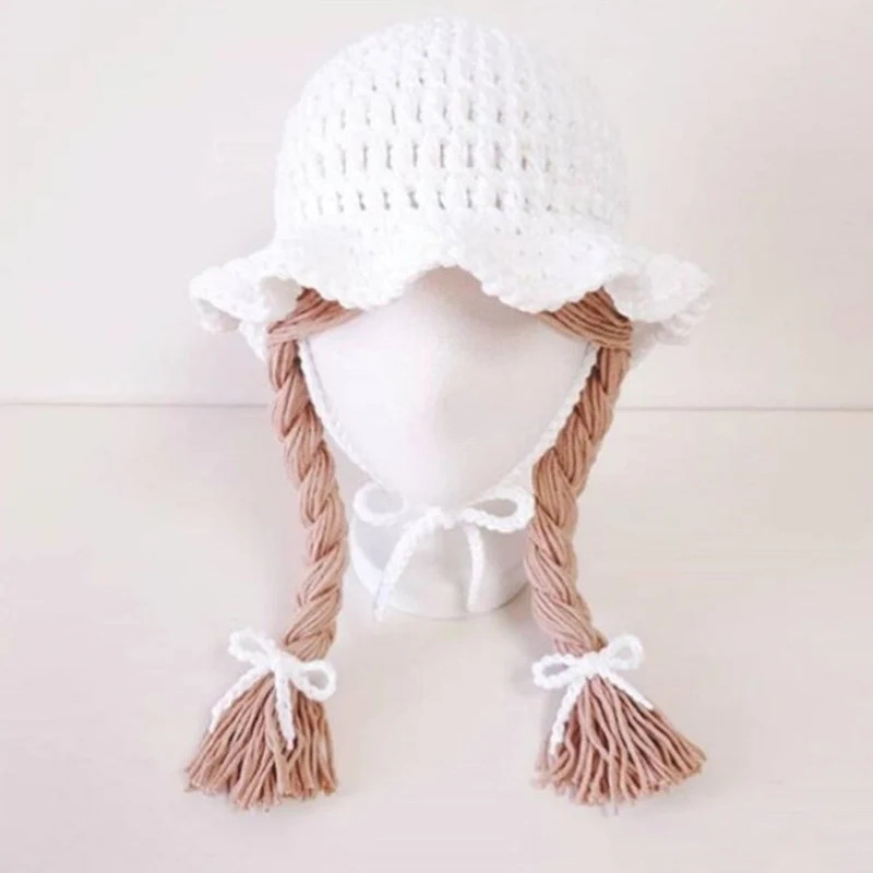 2-4 Years Old Children Girls Fashion Knitted Hat Cute Wig Big Braid Baby Girls Winter Thermal Princess Hats 2