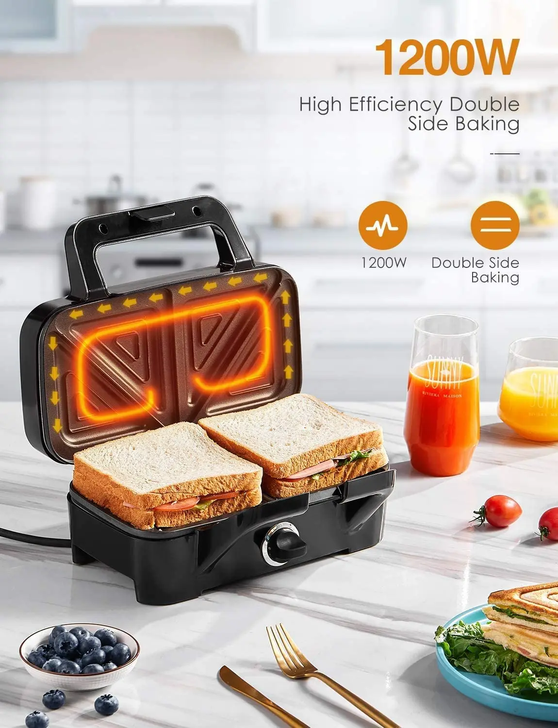 Detachable Portable 3 In 1 Breakfast Maker Non Stick Bread Sandwich Toaster Waffle Grill Maker