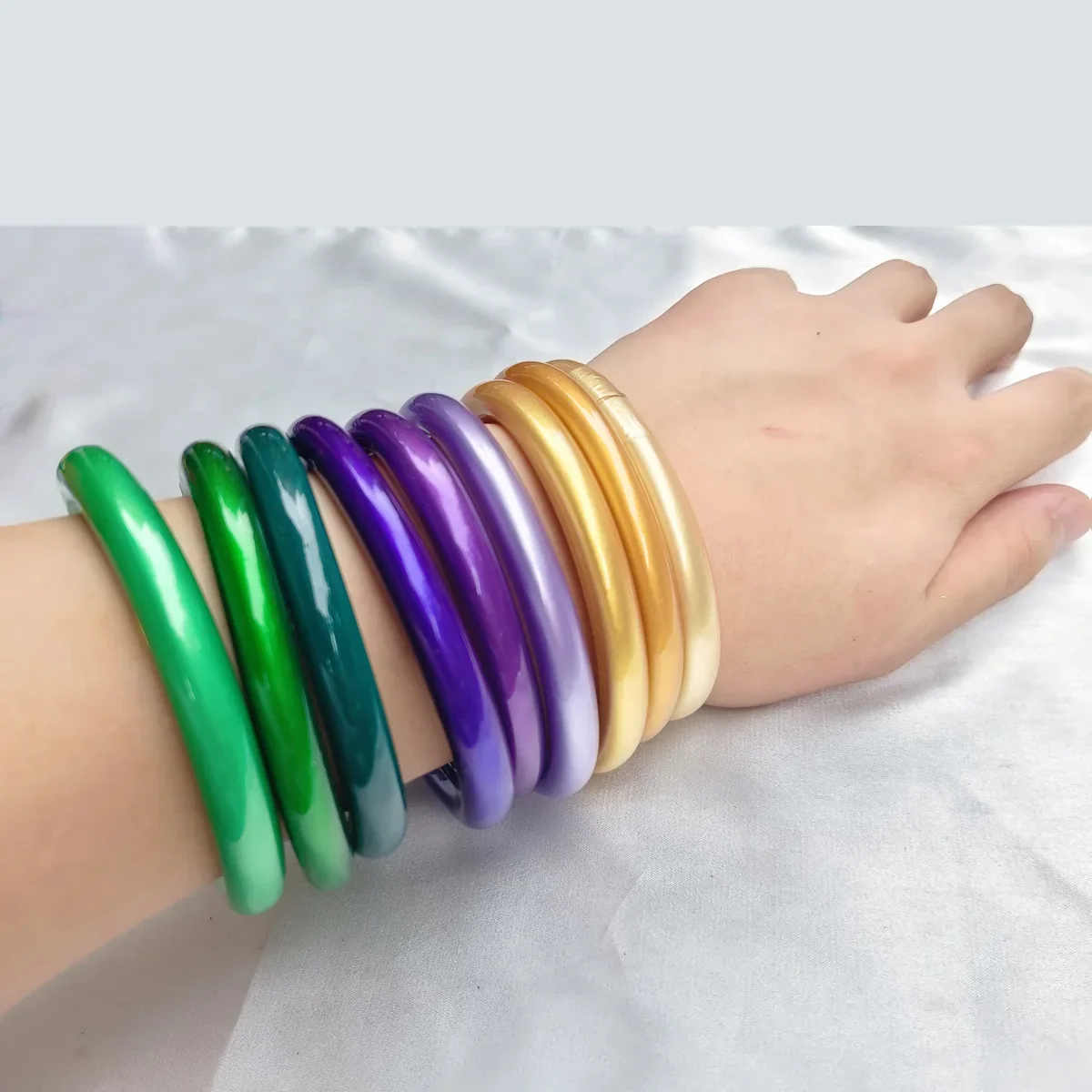 2pcs/set Jelly Bangles Bracelet for Women 9MM Exaggerated Round Bangle Senior Year 4