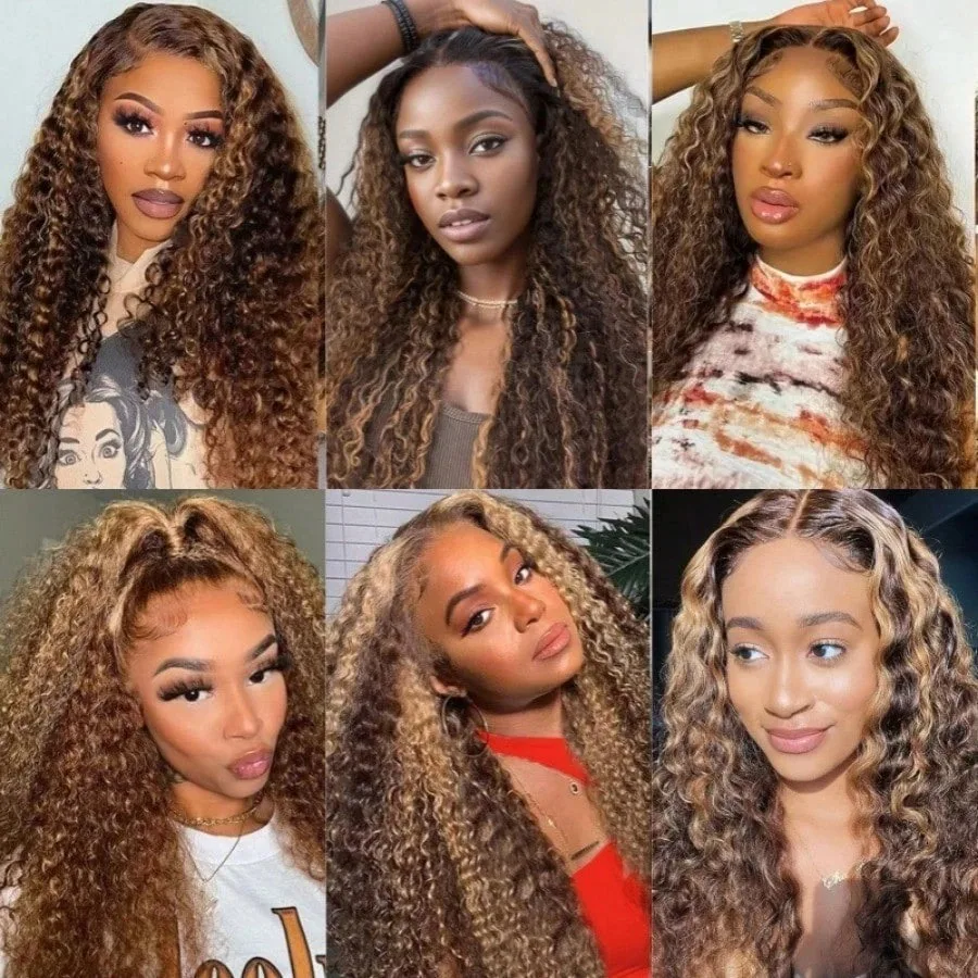34 Inch Highlight Deep Wave Lace Front Wigs Human Hair 250% Density Deep Curly Human Hair Wig Pre Plucked P4/27 Ombre Lace Frontal Wigs With Baby Hair For Women 6
