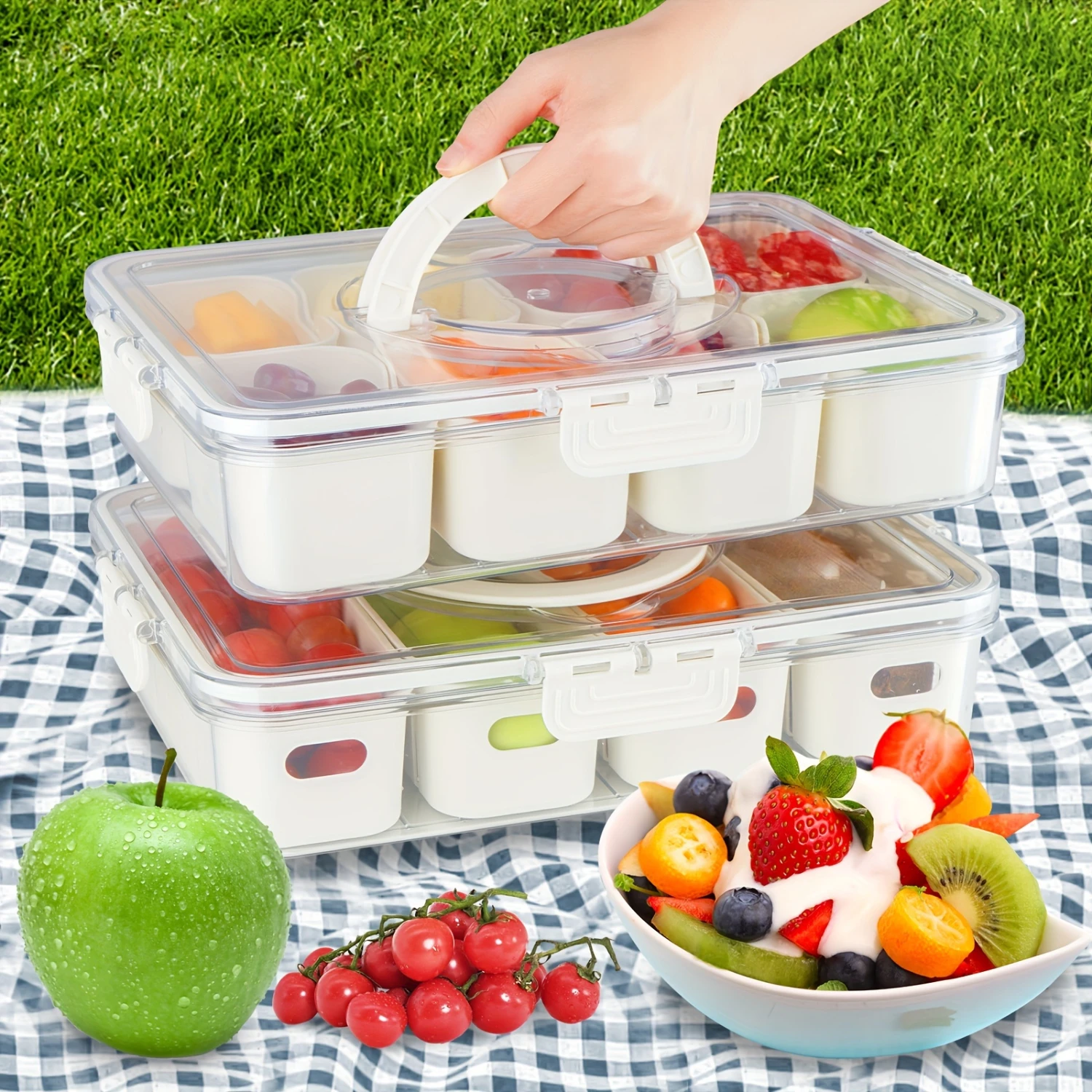 Stackable Plastic Food Serving Tray with Lid 8 Detachable Mini Boxes for Snacks, Salads, and Candy-for Organization