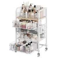 Rolling Makeup Cart Organizer with 4 Drawers, Floor Skincare Organizers with Wheels, Cosmetics Display Cases, 1