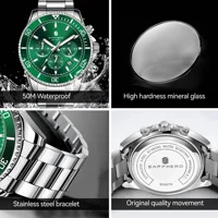 SAPPHERO Montre Homme Quartz Luxe Chronographe Sport Acier Inoxydable Étanche 50M Date Lumineux Montre Bracelet Élégante Business 4