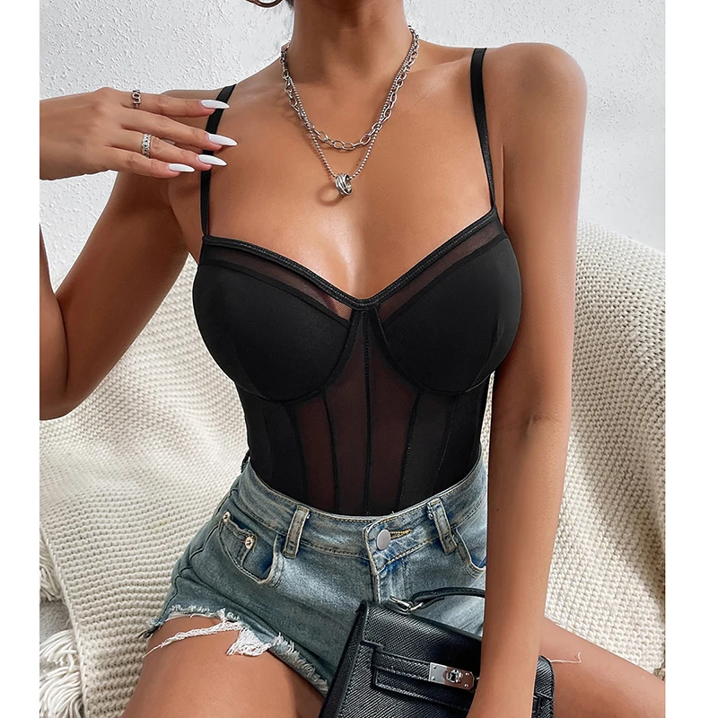 Sexy Bodysuit Shapewear Deep V-Neck Body Shaper Thong Shapers Waist Trainer Women Adjustable Strap Padded Push Up Bra Corset Top