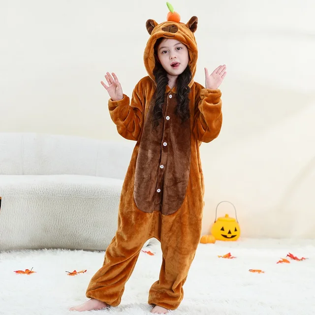 MICHLEY Carnaval Capybara Flannel Blanket Sleepers Onesie Hooded Children Costume Clothes Jumpsuit Sleepwear For Boys Girls 1