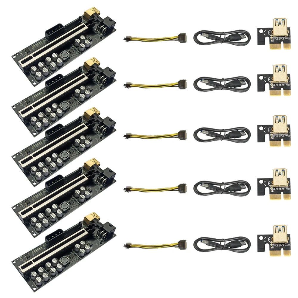 

5 Pack VER018 PLUS PCI-E 1X to 16X USB3.0 60cm Graphics Riser Card with 12 Solid Capacitors/LED Light for BTC Mining