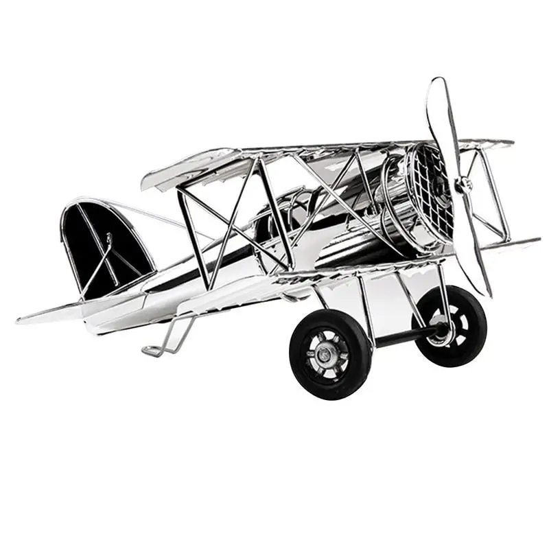 

Airplane Decor Vintage Model Ornaments Silver Electroplated Aircraft Glider Biplane Kids Toy And Photo Props Wine Cabinet Home