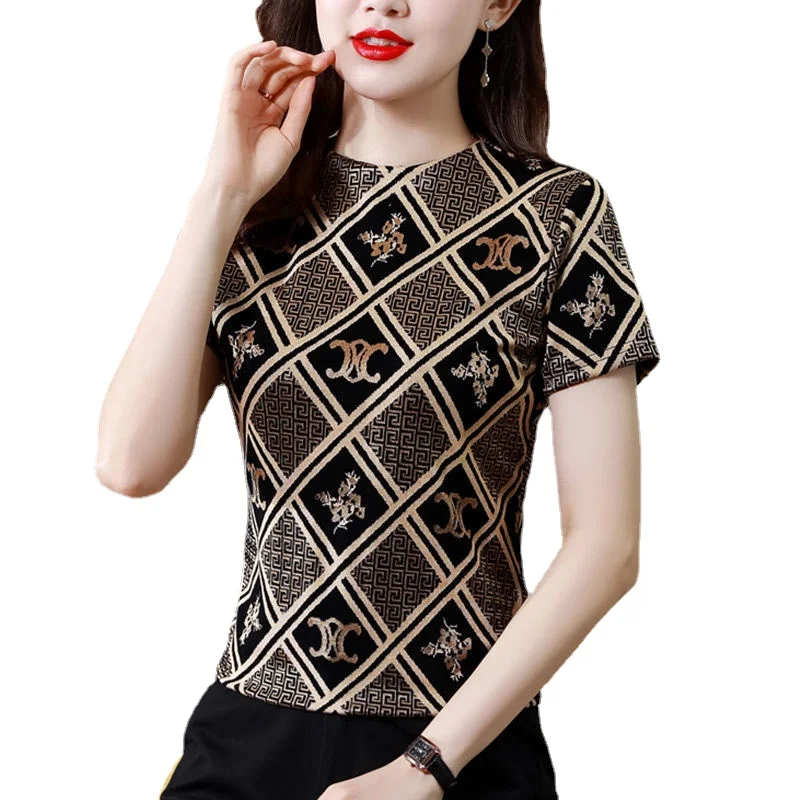 

Женская сетчатая нижняя рубашка, Новинка лета 2022, Яркий Универсальный Тонкий Топ в западном стиле с коротким рукавом