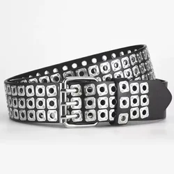 Women's Belt with Fashion Square Beads and Willow Nail Details - Punk Street Style, Unisex Accessory - 110cm (Silver)