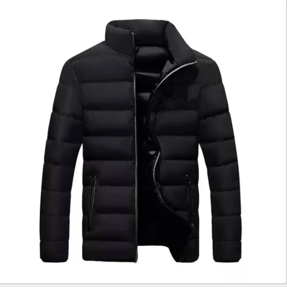 Male Outwear Fleece Thick Warm Windbreaker Jacket Mens Solid Color Baseball Stand Collar Cotton Down Coat 6XL Men Bomber Jacket