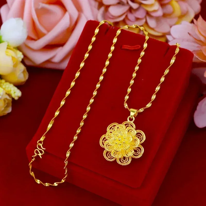9999 24K REAL gold necklace women's pendant jewelry gold necklace