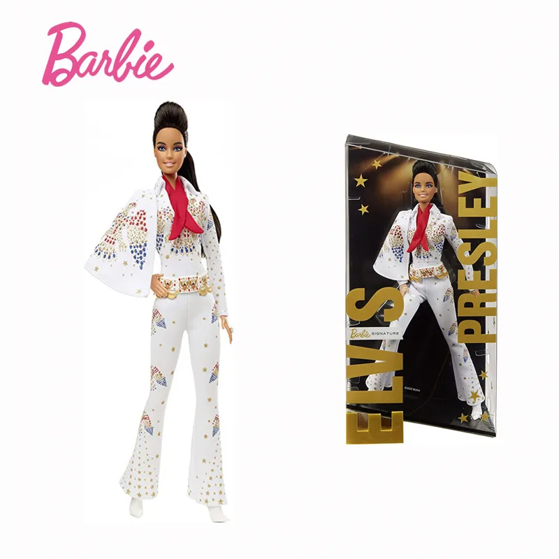 

Barbie Signature Elvis Presley Doll with Pompadour Hairstyle Wearing American Eagle Jumpsuit Collectors Gift Toy Collection