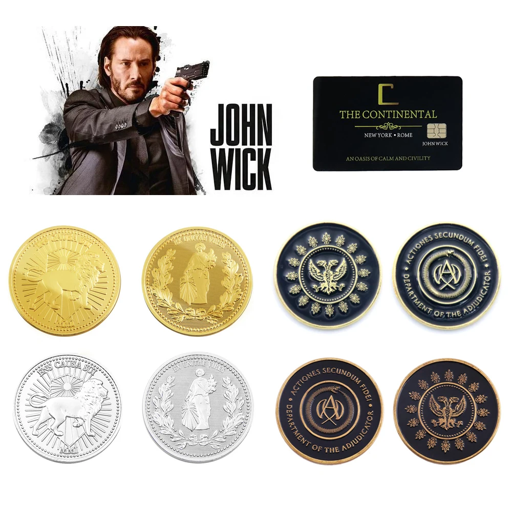 

20Pcs Movie John Wick Coins Continental Hotel Card Adjudicator Black Medallion Keanu Reeves Fans Collection Jewelry Wholesale