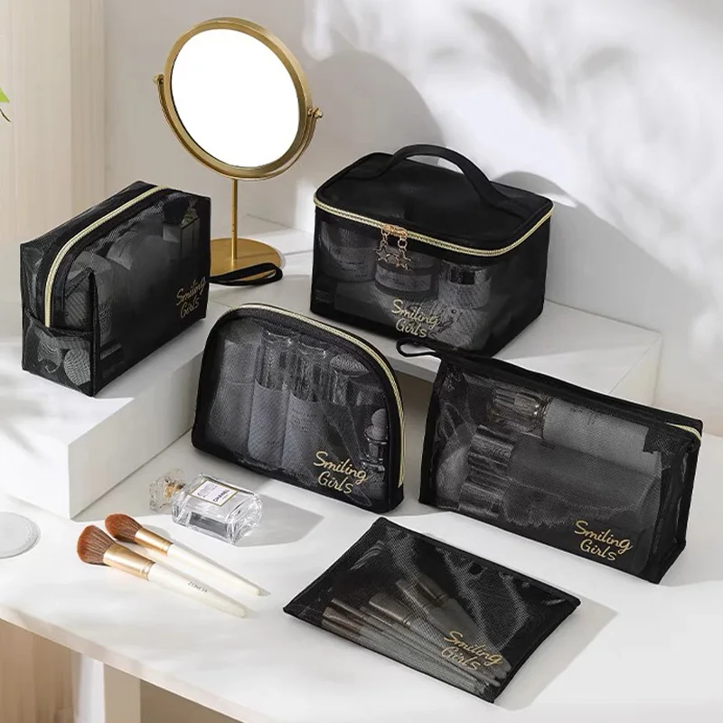 Travel Cosmetic Bag Transparent Mesh Pouch Double Layer Makeup Handbag Women'S Portable Travel Bag Toiletries Kit Organizer 2