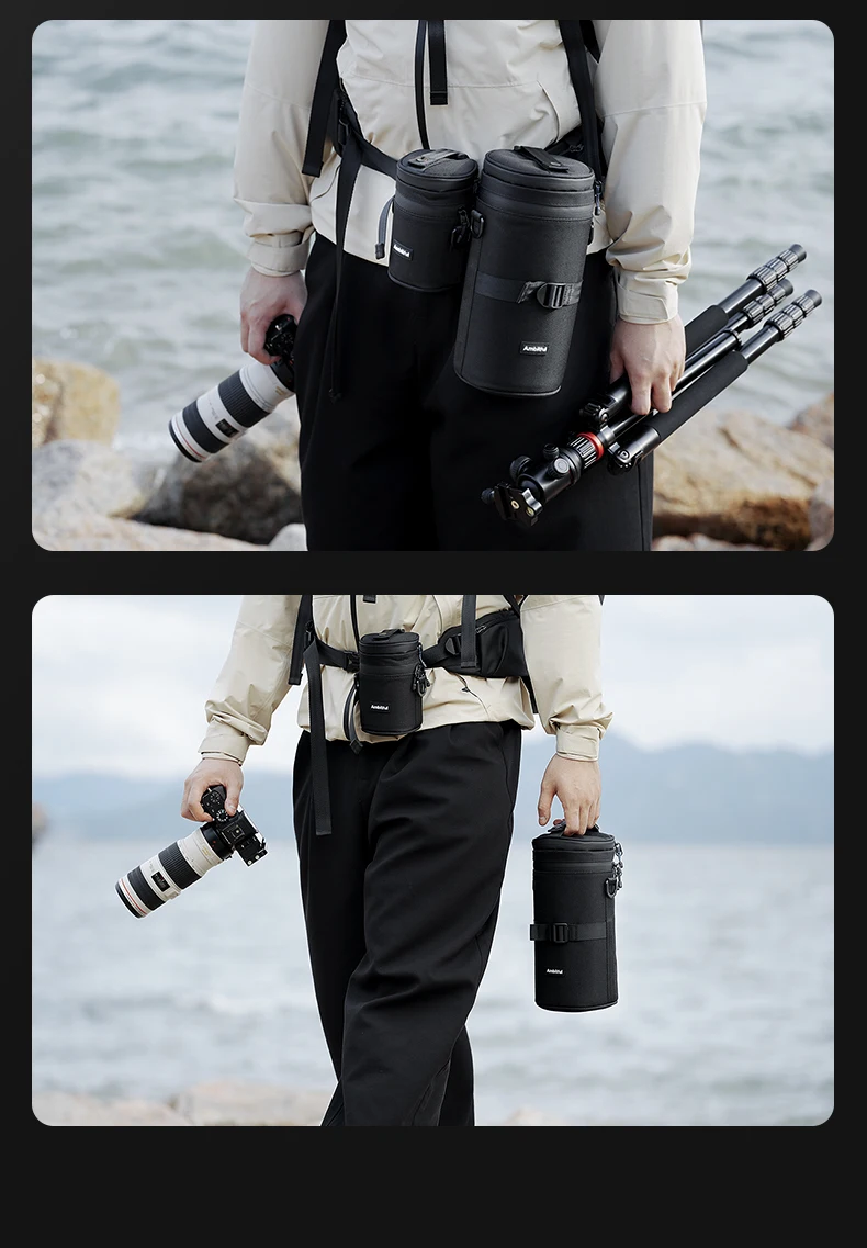 NEUE AMBITFUL Kameraobjektivtasche Kordelzugtasche mit S M L XL Größe für Canon Sony Nikon DSLR Kameraobjektiv-Fasshülle mit Haken – Detail 24