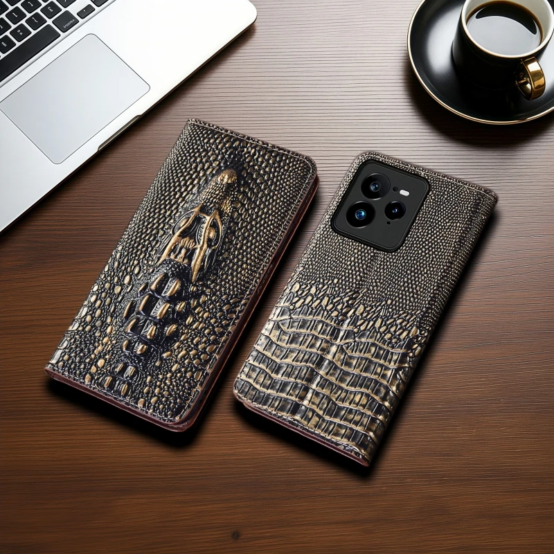 Genuine Leather 3D Dragon Head Magnetic Flip Phone Case Wallet Cover