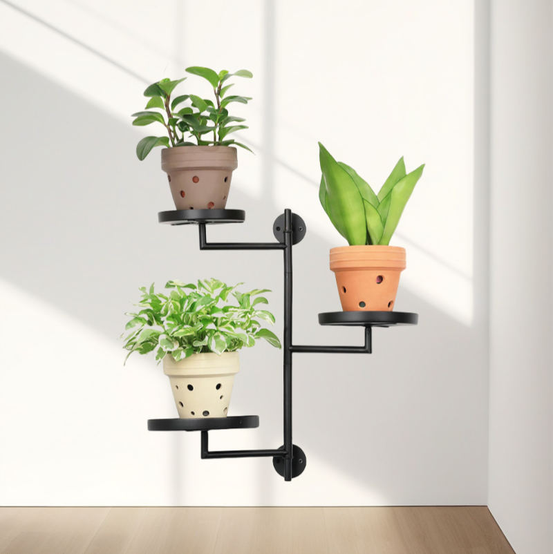 Rotating Window Shelves for Multiple Plants Indoor  Metal Corner Black Plant Stand Holder Floating Hanger Shelf for Wall