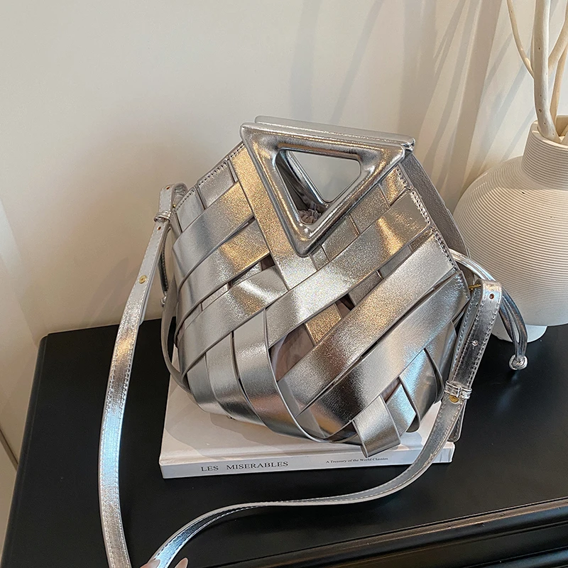 حقيبة يد فاخرة مضفرة منسوجة من البولي يوريثان للنس...