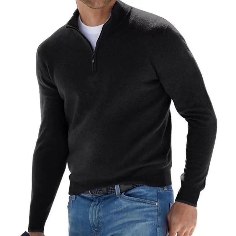2024 Spring and Autumn New Men's Half Zipper V-neck Knitwear Men's Casual Pullover Sweater Polo 3