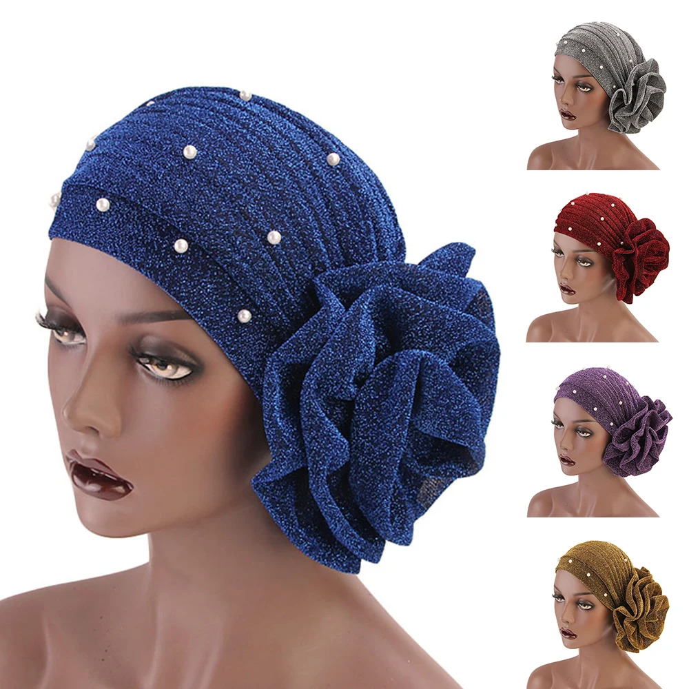 

New Turban Hat Female Indian Hat Bright Silk Flower Chemotherapy Hat Headwear Muslim Hijabs Cap Head Wrap Islamic Underscarf