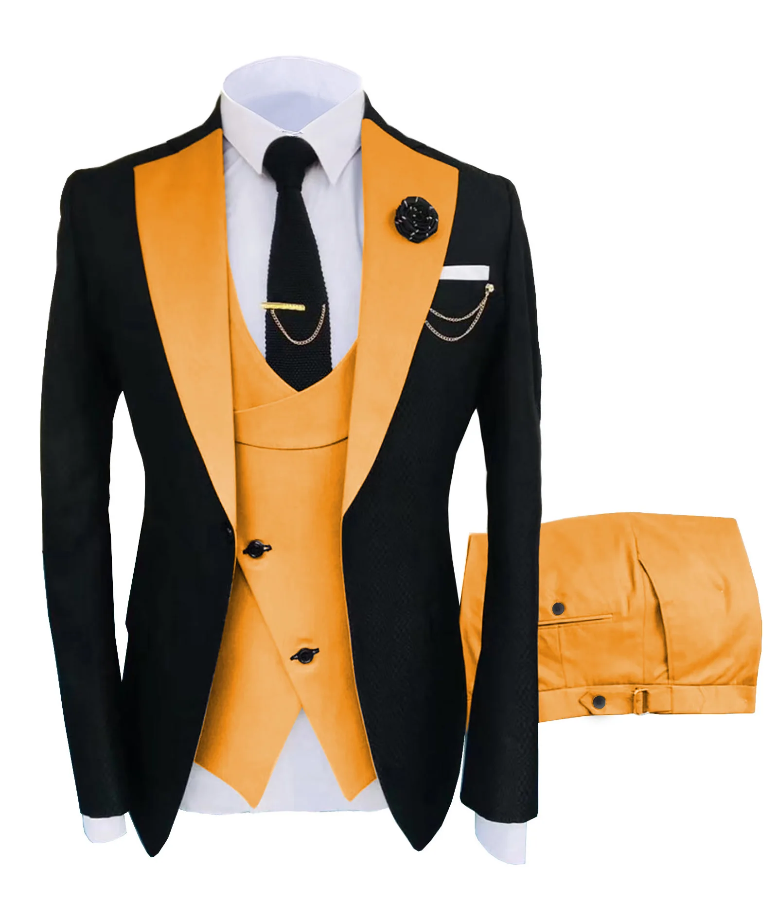 Fashion Peak Lapel Light Grey Men Suits Slim Fit Business Suits Groom Tuxedo For Wedding Costume Homme 3PCS(Blazer+Pants+Vest)