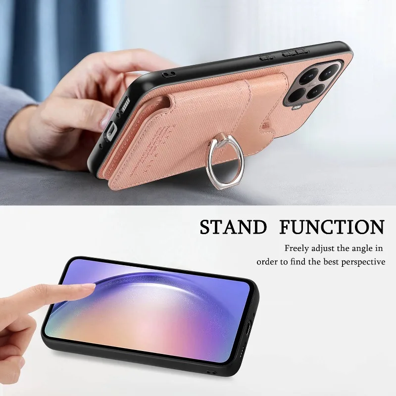 Premium PU Leather Flip Wallet Case with Card Slot and Magnetic Ring Holder - Shockproof Protective Cover with Stand Function