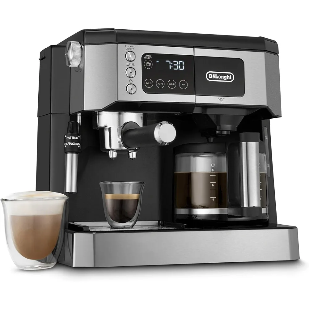 

All-in-One Combination Coffee Maker & Espresso Machine + Advanced Adjustable Milk Frother for Cappuccino & Latte + Glass Coffee