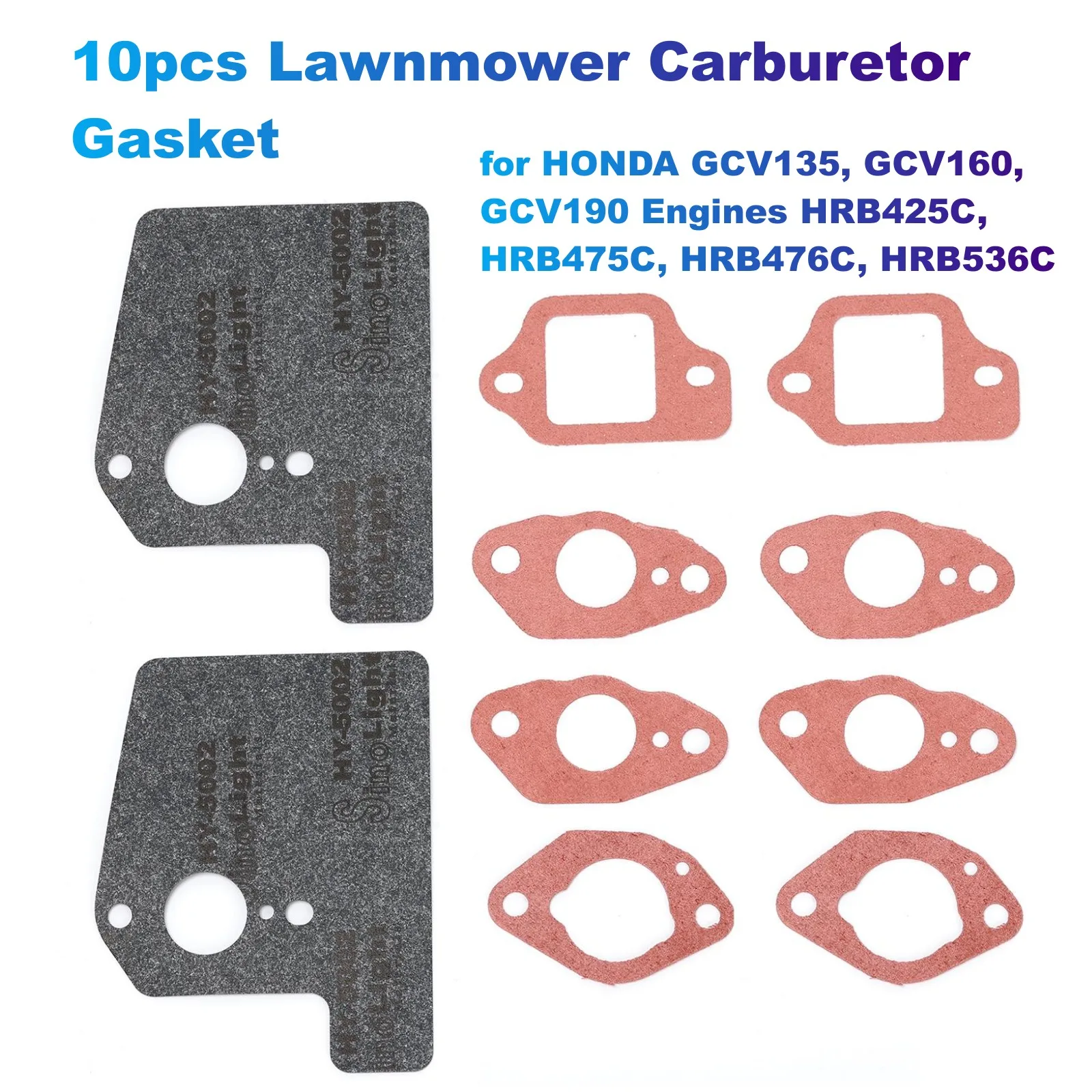 10pcs Lawnmower Carburetor Gasket for HONDA GCV135, GCV160, GCV190 Engines HRB425C, HRB475C, HRB476C, HRB536C (16221883800) carburetor gasket repair kit for honda gcv135 gcv160 hrb425c hrb475c hrb476c hrb536c hrg536engine lawn mower motor carby replace