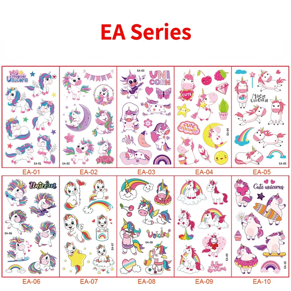 Child Tattoo Sticker Unicorn Princess Temporary Fake 10Pcs/Set Kids Tatoo Girl Arm Hands Body Waterdichte Tatouages Pour Enfants tattoo sticker temporary tattoos