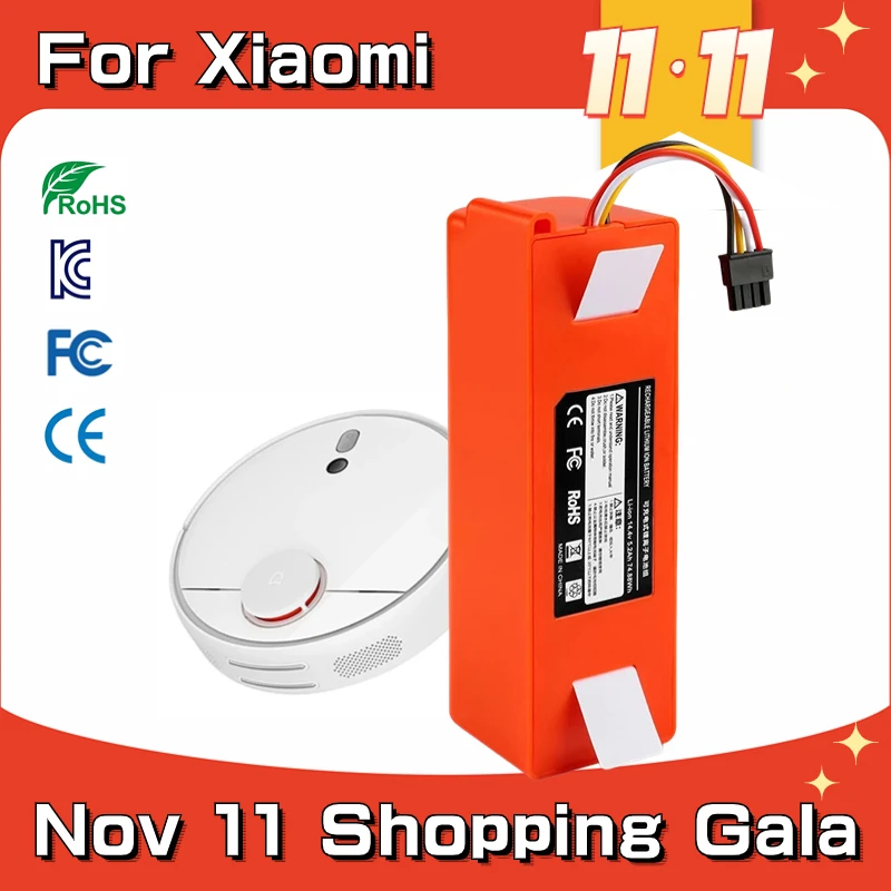 

New Replacement Battery BRR-2P4S-5200D for XIAOMI 1S 1ST Roborock SDJQR01RR Sweeping Mopping Robot Vacuum Cleaner 12800mAh