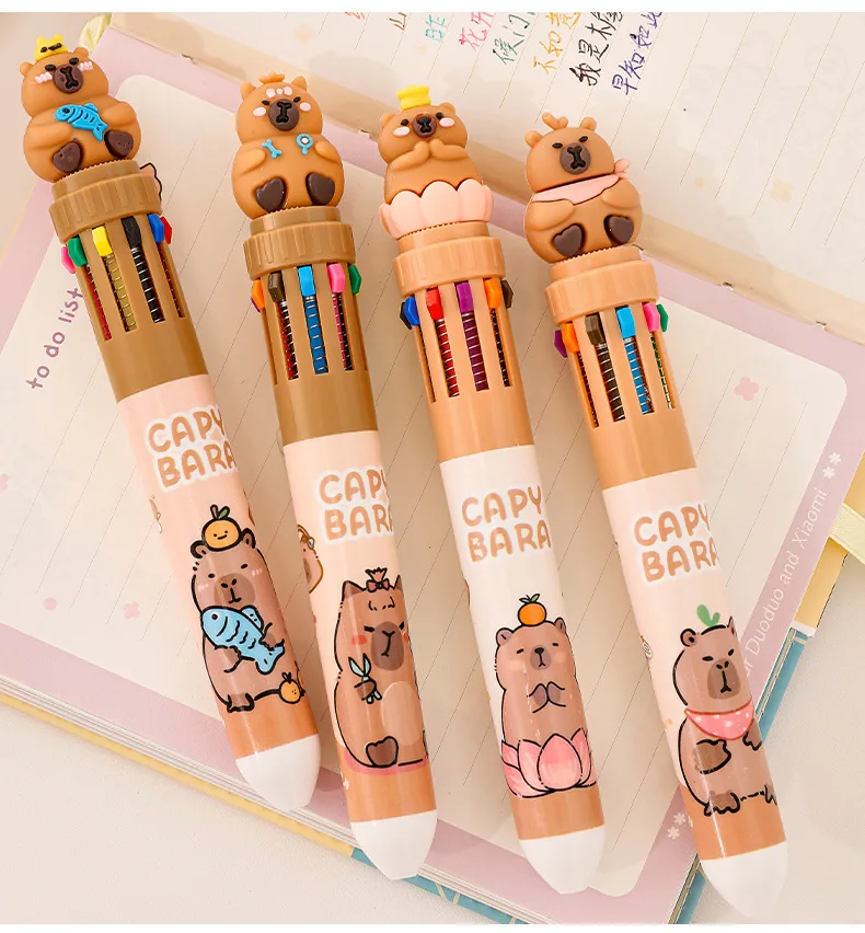 10-Farben-All-in-One-Kugelschreiber Niedlicher Capybara Druckknopf-Mehrfarbenstift mit Glatter Tinte Schreibwerkzeug für Schüler Cartoon Mehr als 12 Farben – Detail 8
