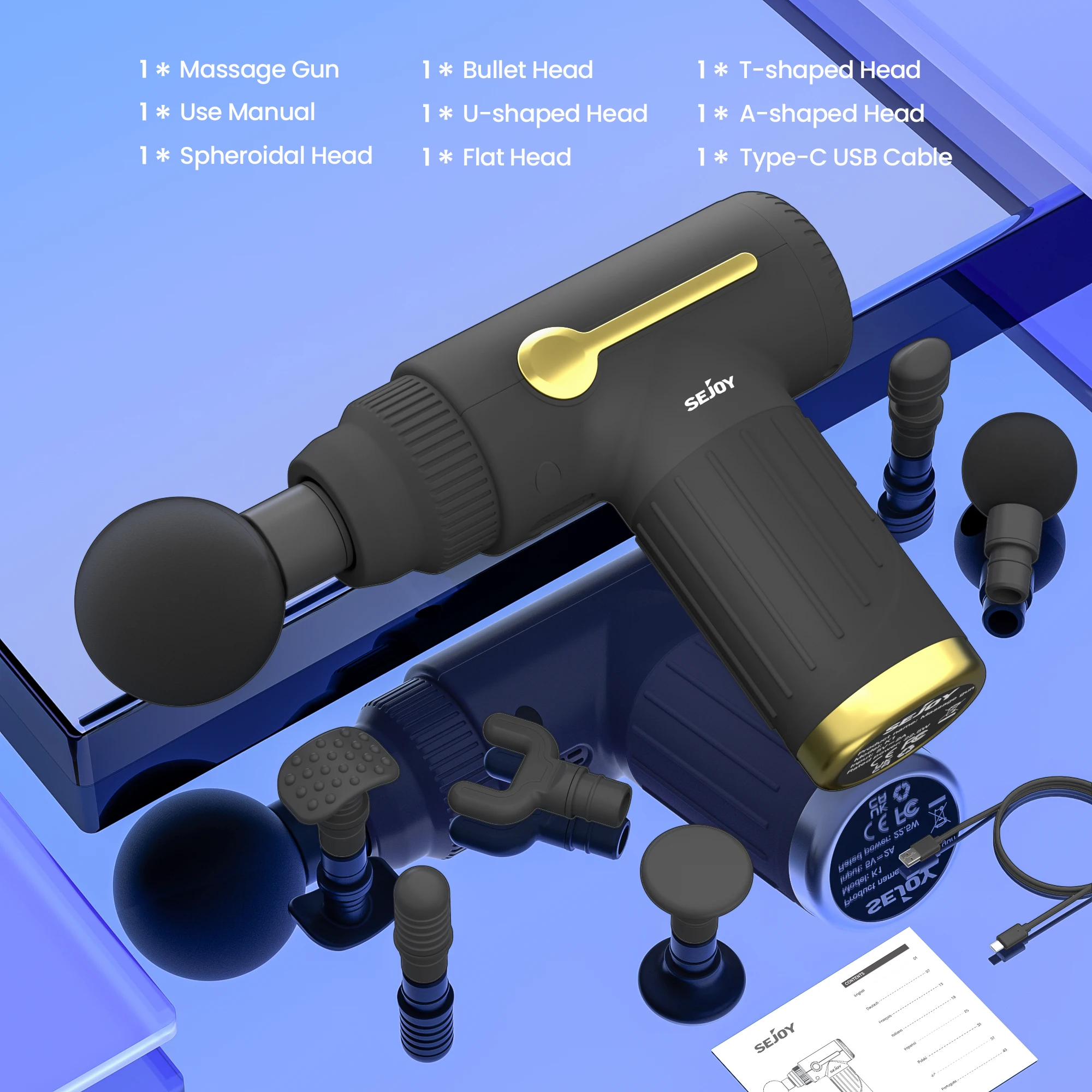 SEJOY Tragbare Faszienpistole, 6 Köpfe, Vibrationsmassagepistole für Körper, Nacken, Rücken, tiefe Muskelentspannung, 10 Gänge, LCD-Touchscreen – Detail 7