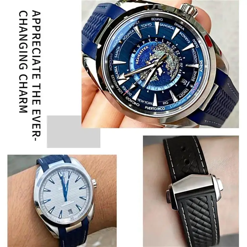 SCHIK Fluororubber Watchband For Omega Seamaster Aqua Terra 150 Wordtimer AT150 Metal End 20mm 21mm Rubber Silicone FKM Watch