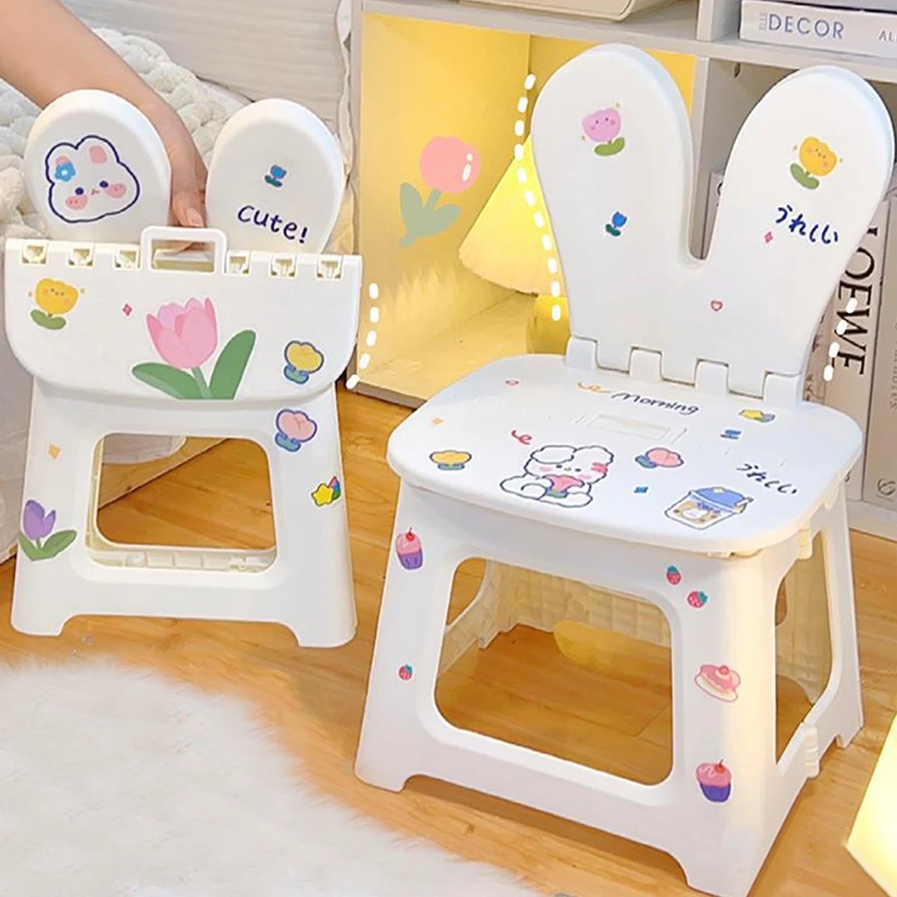 Children's cute seat creative foldable rabbit ear backrest chair DIY stickers outdoor indoor portable furniture girl gift