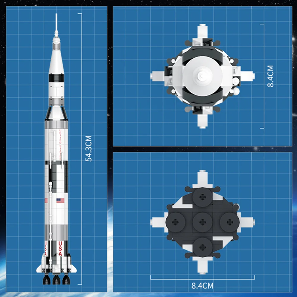 미국 NASAS 탐사 아폴로 새턴 V 우주 발사 로켓 빌딩 블록 브릭, 어린이 장난감 선물