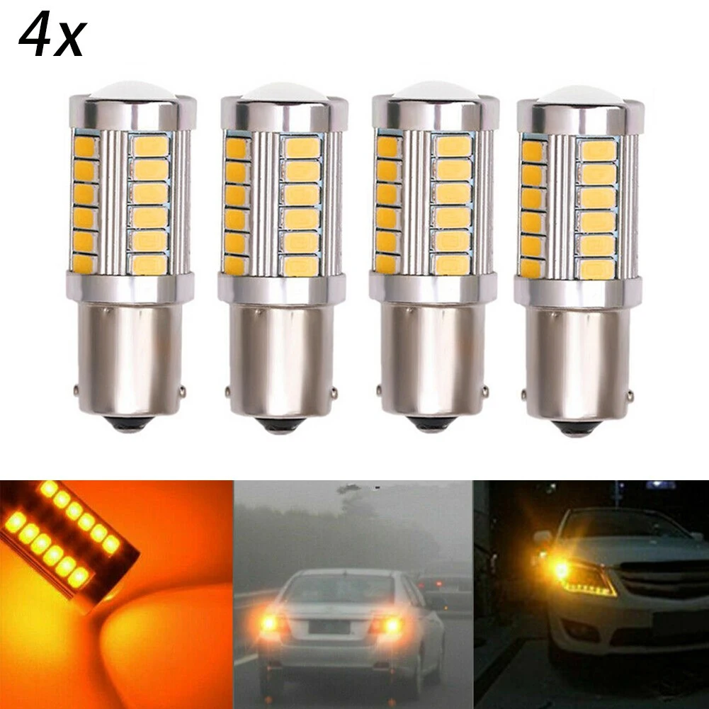 

4 шт., Автомобильные светодиодные лампы 1156PY BA15S PY21W 33SMD