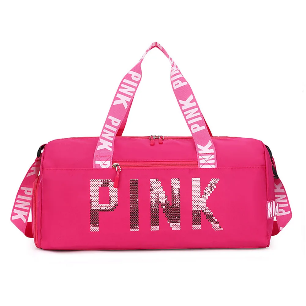 

Oxford Travel Bag Women Fitness Training Sports Bags Pink Sequins حمل حقيبة Carry Bag