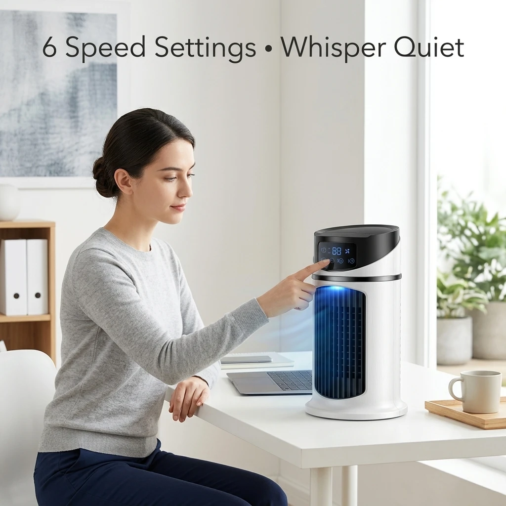 6-Speed Quiet Evaporative Air Cooler, Portable Desktop Cooling Fan with Humidification, Personal Air Conditioner for Home Office 2