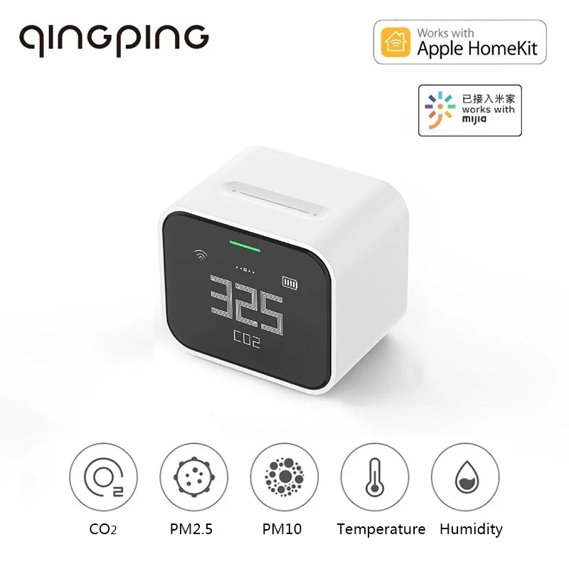 Qingping 공기 감지기 라이트 레티나 터치 IPS 스크린 터치 작동, Pm2.5 Mi Home 앱 제어 공기 모니터, 애플 홈..