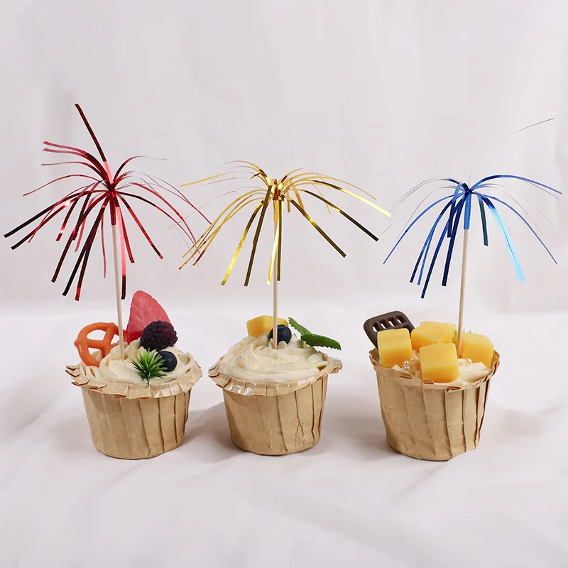 50 Stücke Quaste Feuerwerk Kuchen Topper Cocktail Picks Dessert Lebensmittel Obst Zahnstocher für Hochzeit Geburtstag Party Dekoration Weihnachten – Detail 11