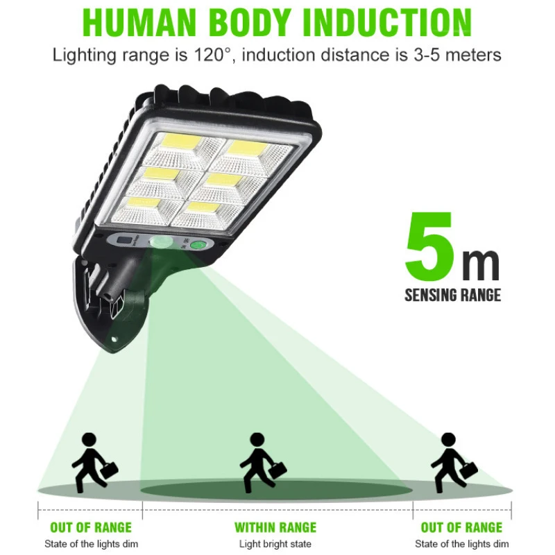 Réverbères solaires étanches avec détecteur de mouvement pour jardin, lampe murale à LED, 3 modes d'éclairage, extérieur, 62 lumières