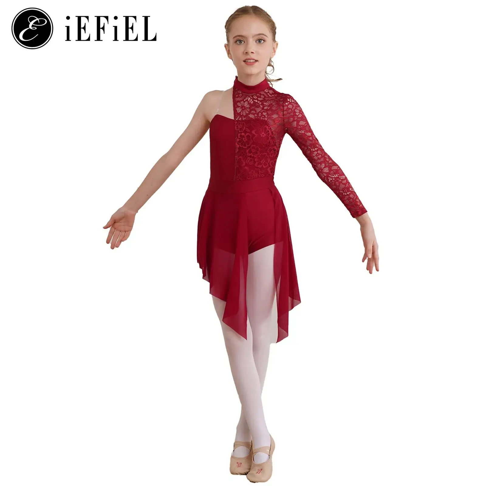 Kids Girls Lyrical Dance Costume Cutout Single Long Sleeve Asymmetric Ballet Dress Leotard Modren Contemporary Dancewear ballet dress girls dance costumes